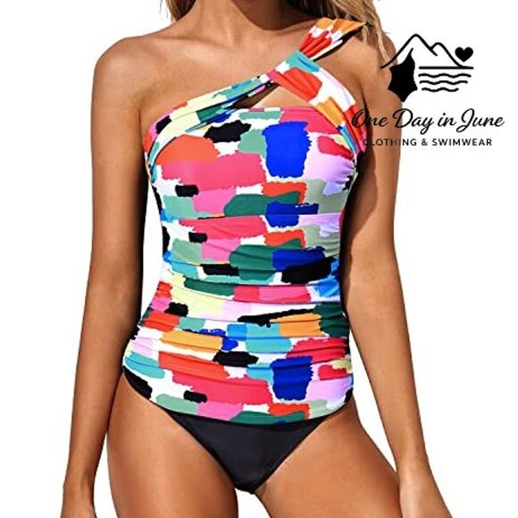 Tempt Me Plus Size One Shoulder Tankini Swimsuit Size XXL - Picture 1 of 6